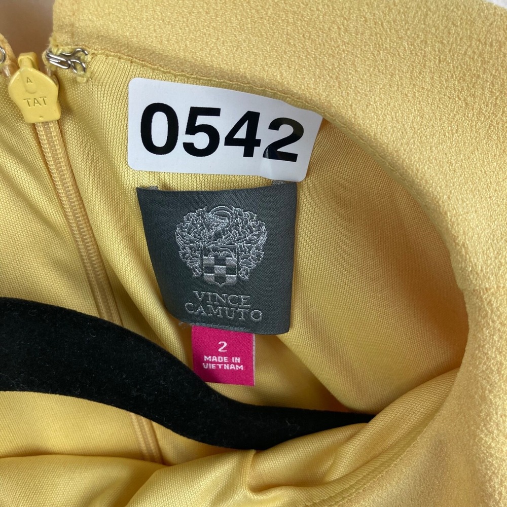 Vince Camuto Womens Yellow Pleated Cape Collar Fitted Dress Size 2 - Picture 8 of 13